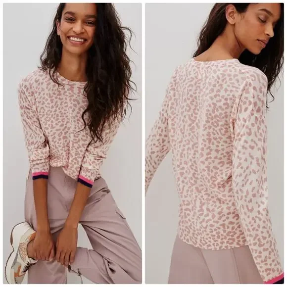 Sundry Women's Cream Leopard Spotted Pullover Sweater Size 3 Large - Picture 1 of 5